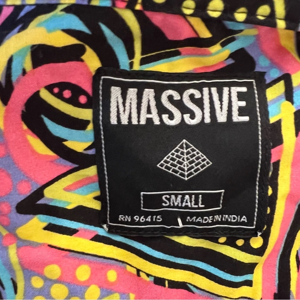 Super Massive retro 90’s Vapor Wave collared colorful geometric shirt cotton S - Picture 6 of 8